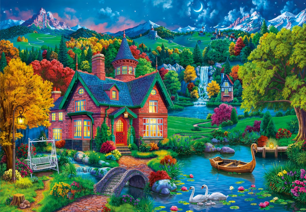 Colourful House near the Lake Puslespil 1000 Brikker