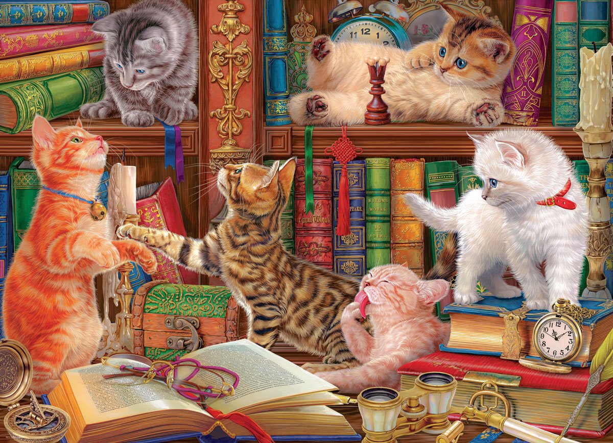 Kittens in the Library Puslespil 1000 Brikker