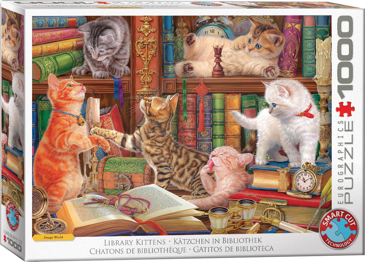Alternative view of Kittens in the Library Puslespil 1000 Brikker