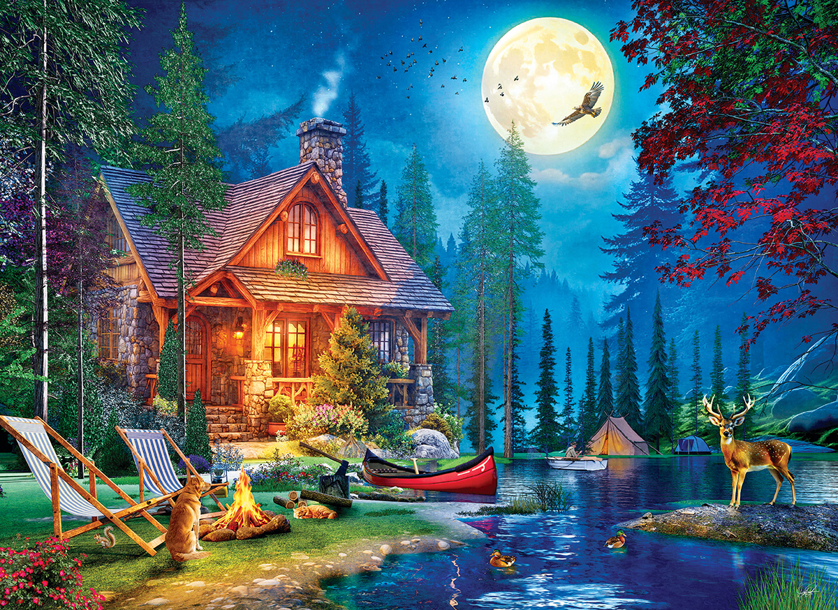 Moon Lake Cabin Puslespil 1000 Brikker