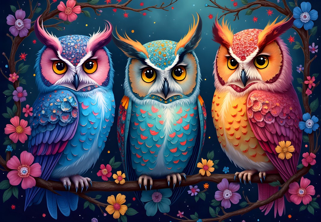 Owls and Enchanted Night Puslespil 1000 Brikker