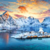 Sunrise on Sakrisoy, Lofoten, Norway Puslespil 1000 Brikker