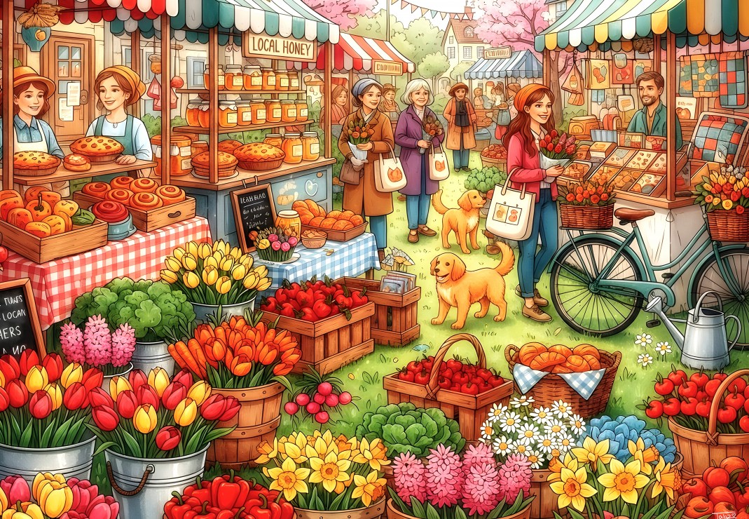 Colorful Farmers Market Puslespil 1000 Brikker