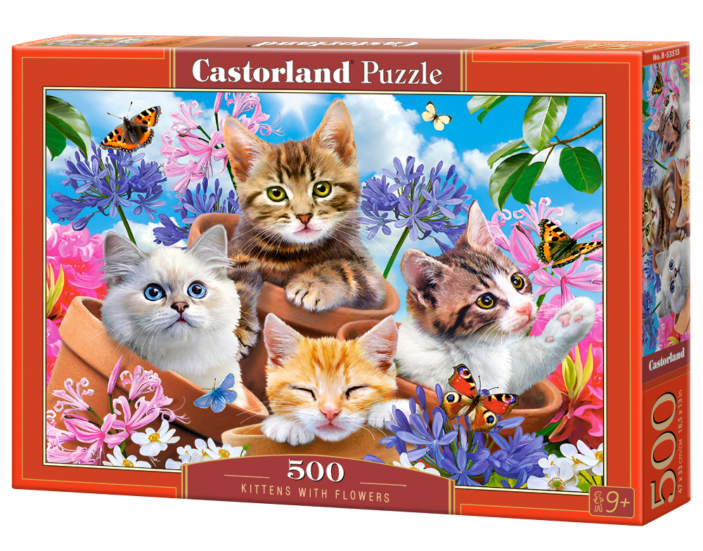 Alternative view of Kittens with Flowers Puslespil 500 Brikker