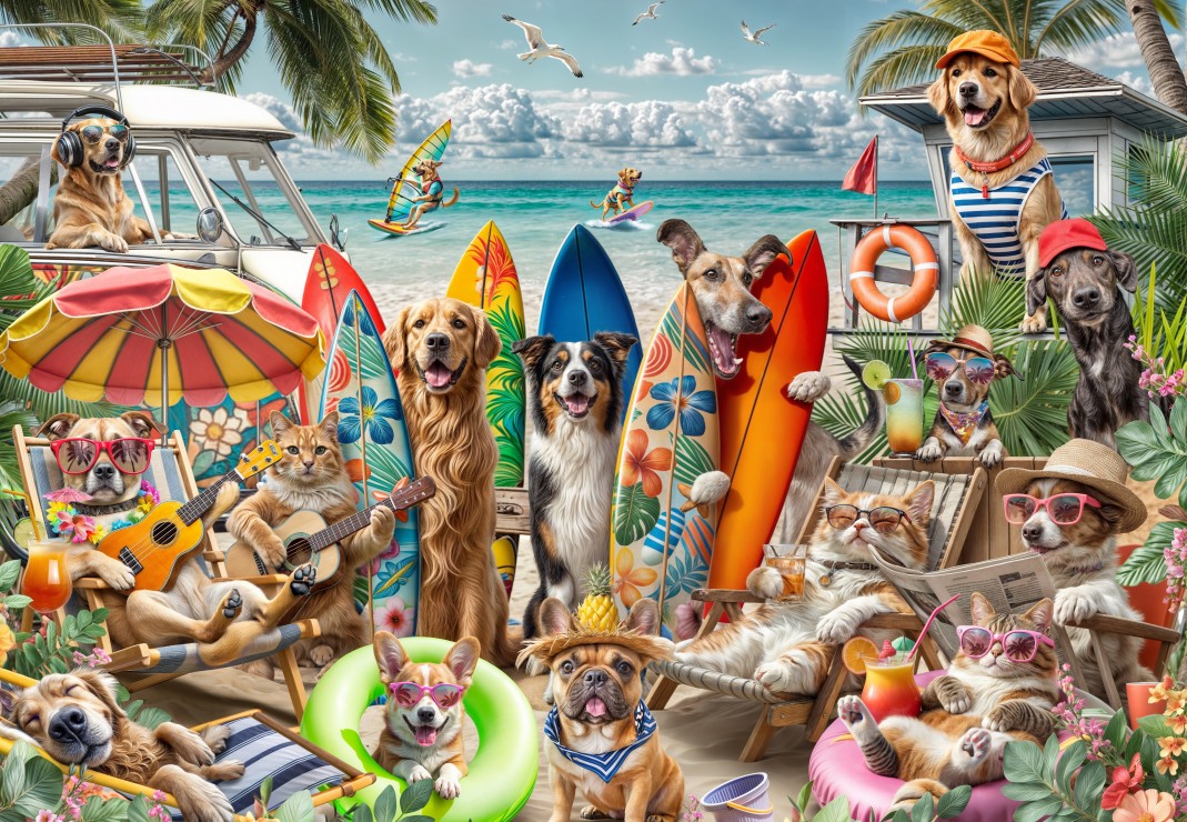 Dogs and Cats at the Beach Puslespil 1000 Brikker