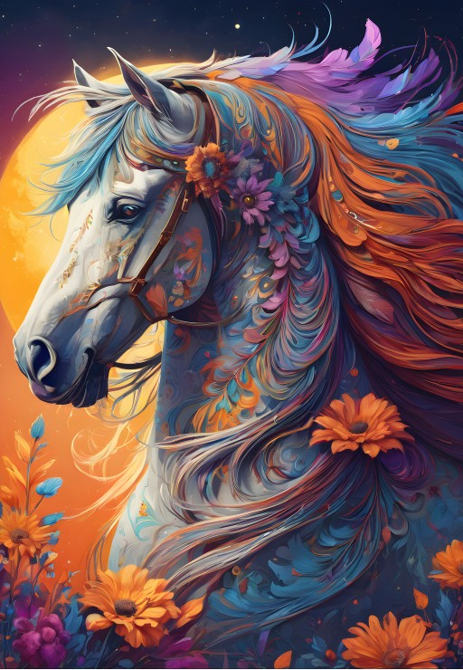 Floral Horse – Bluebird Puslespil med 1000 Brikker