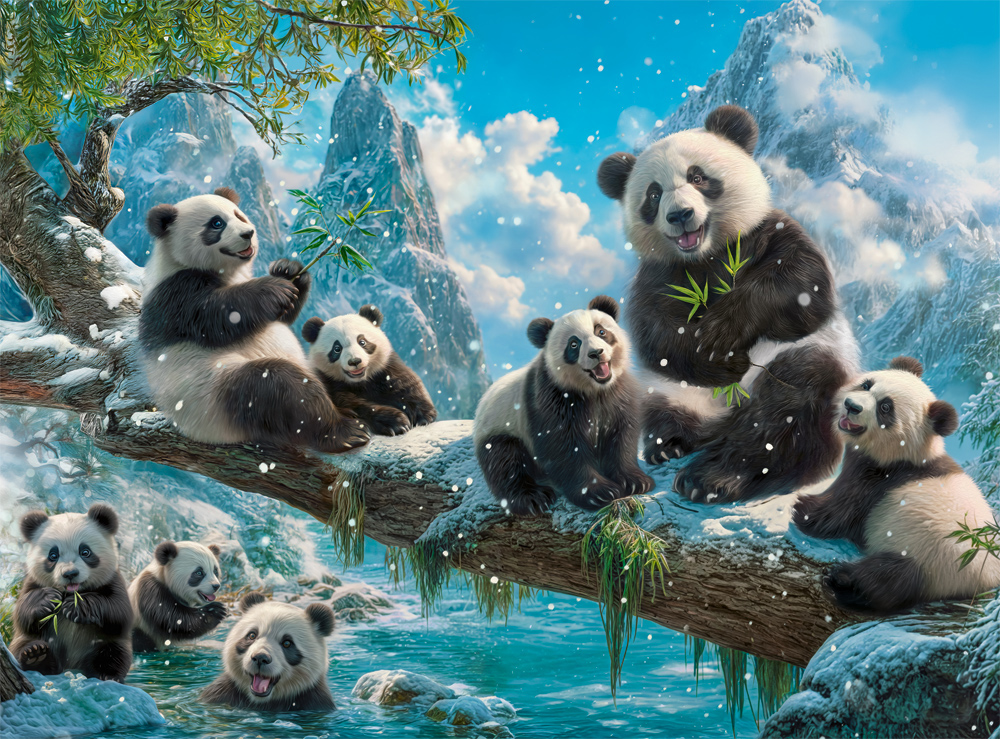 Pandas Winter Fun – Castorland Puslespil med 2000 Brikker