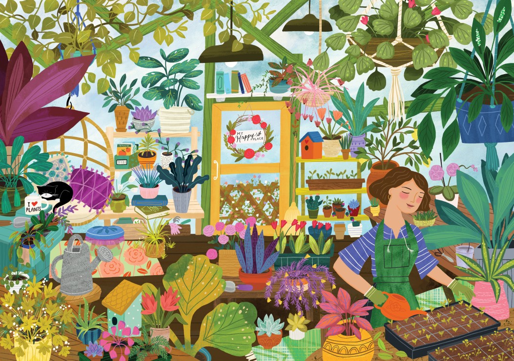 My Happy Place is in the Greenhouse – Pieces & Peace Puslespil 1000 Brikker